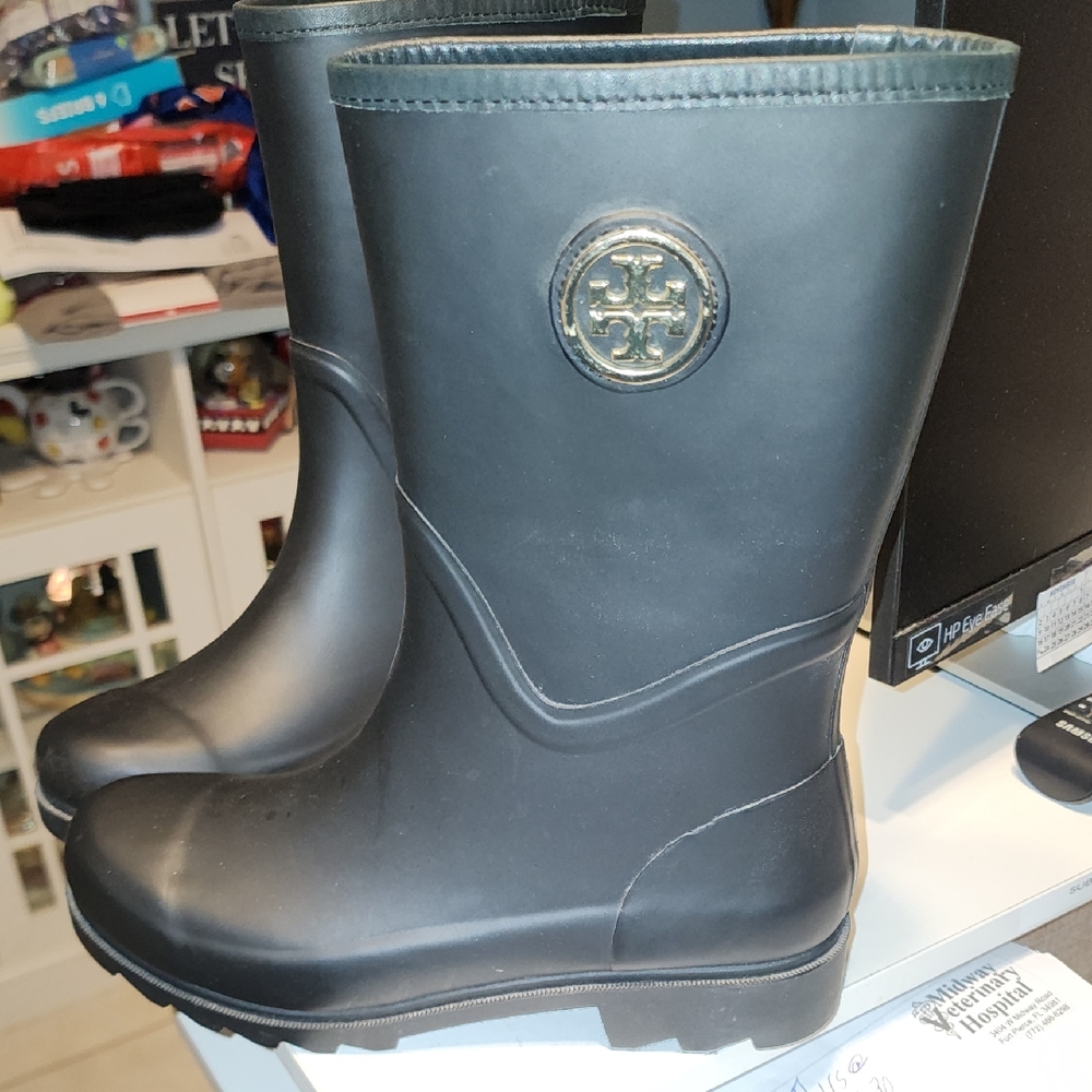 Tory Burch Black Rubber Boots